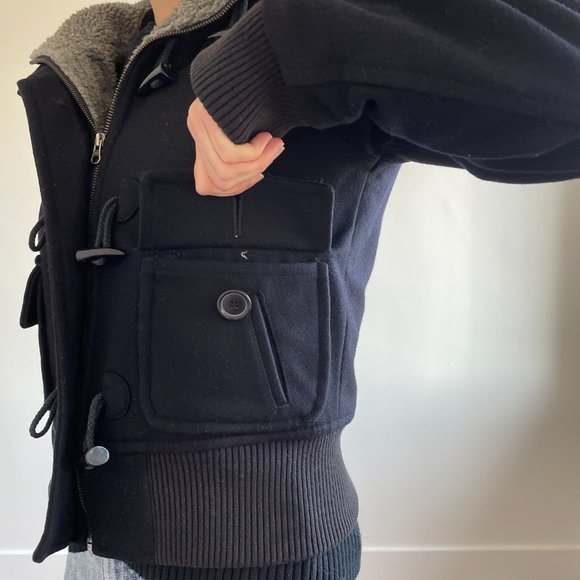 Jacob Connexion - Navy Blue Hooded Pea Coat - Picture 8 of 16